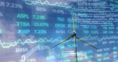 Animation of binary coding data processing over wind turbine Stock Footage 330478411