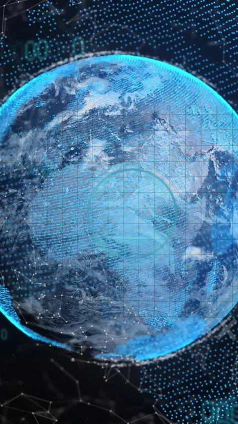 Animation of binary coding data processing over globe Video stock 342600802