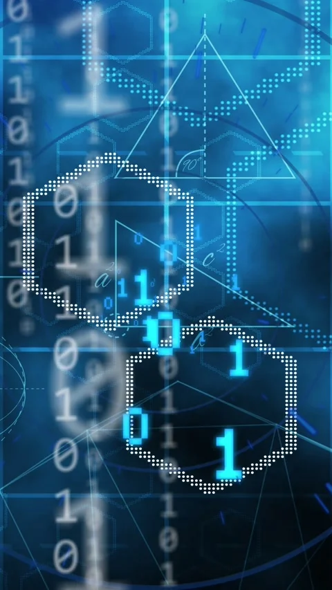 Animation of binary coding, data processing over computer circuit board Video stock 342643049