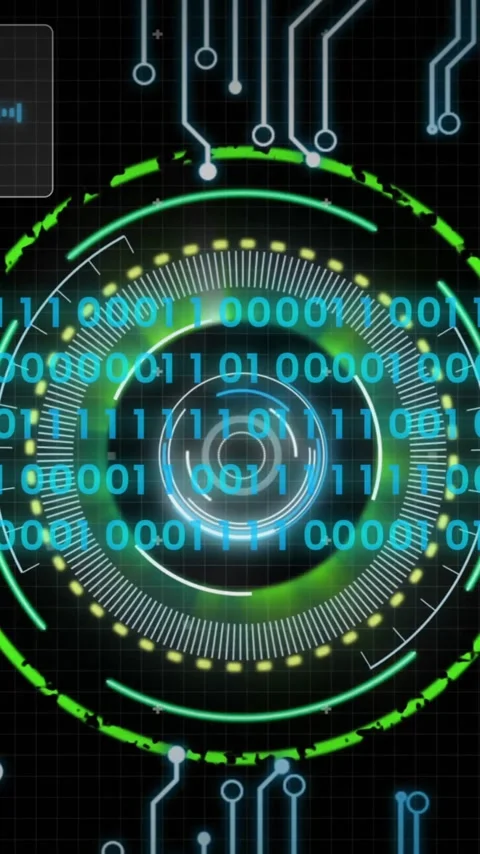Animation of binary coding data processing over circuit board Video stock 342650865