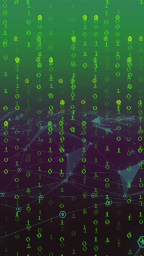 Animation of binary coding data processing with glowing neon light trails Stock Footage 342707947