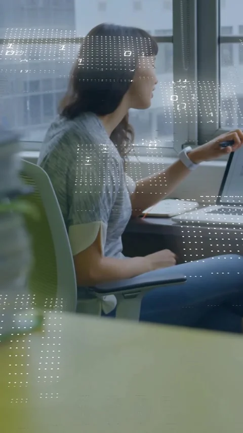 Animation of binary coding data processing over diverse business people in Stock Footage 343505138