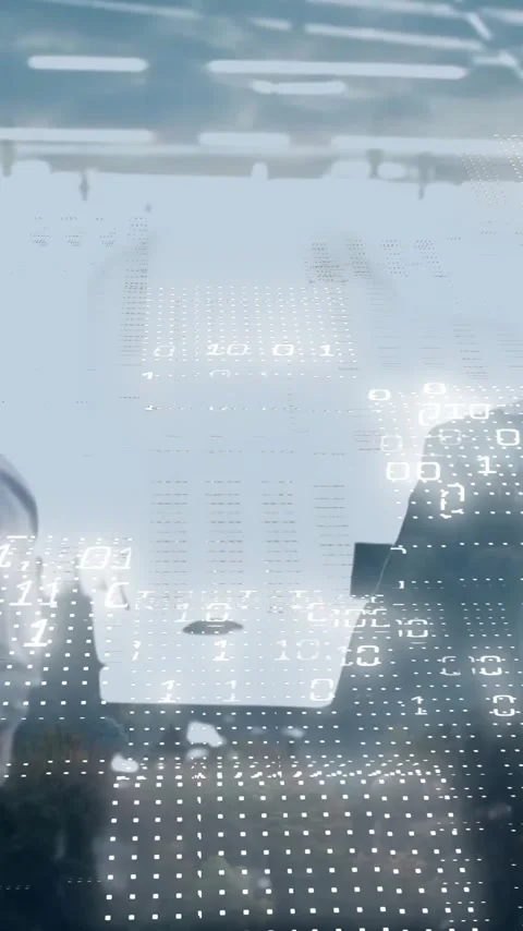 Animation of binary coding data processing over diverse business people in 動画素材 343505149