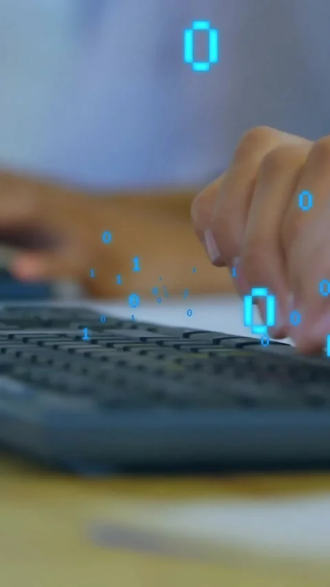 Animation of binary coding data processing over diverse business people using Video stock 343505153