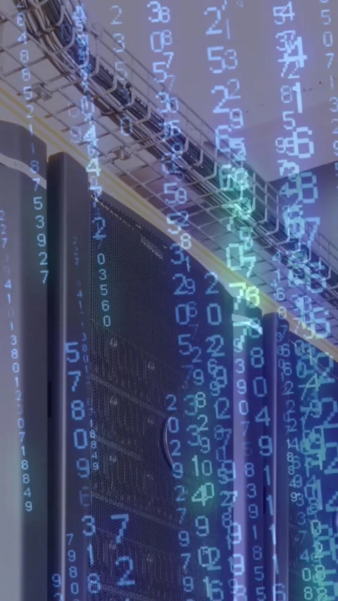 Animation of binary coding data processing over computer servers 스톡 동영상 343640843