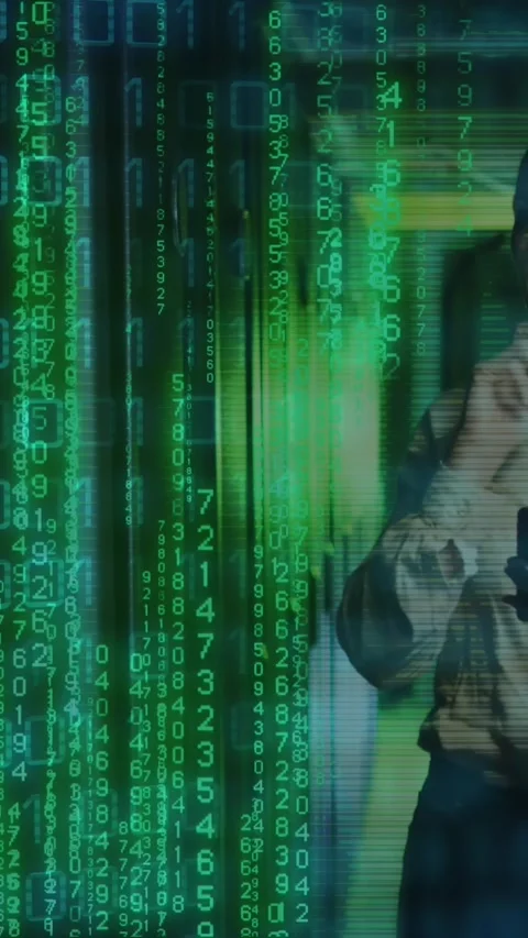 Animation of binary coding data processing with caucasian female it technician Stock-Footage 343640891