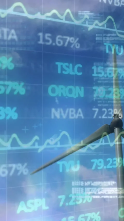 Animation of binary coding data processing over wind turbine 스톡 동영상 343682249