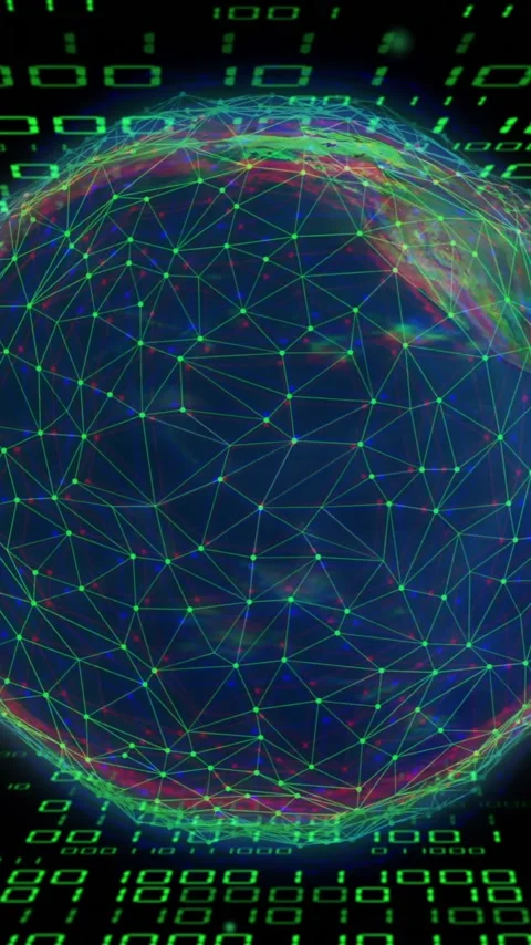 Animation of binary coding data processing over globe 動画素材 343824806