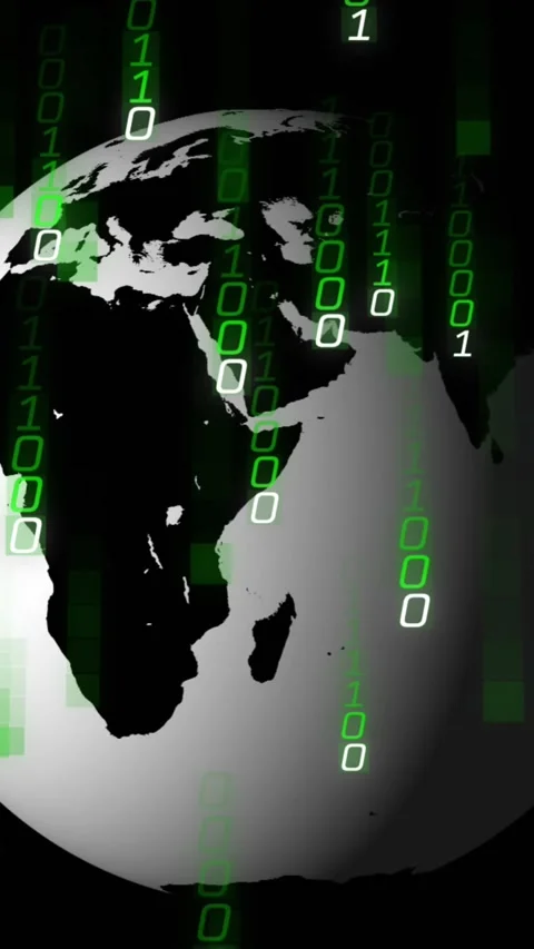 Animation of binary coding data processing over globe Stock Footage 343829042