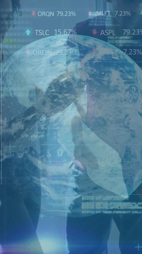 Animation of binary coding, data processing and globe over diverse business 動画素材 343887484