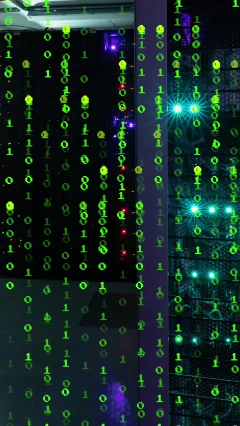 Animation of binary coding, data processing over computer servers 스톡 동영상 343996420