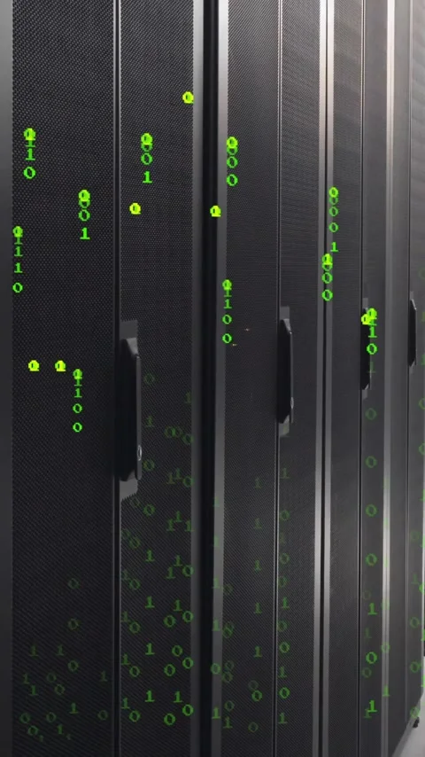 Animation of binary coding data processing over computer servers Stock Footage 343996793
