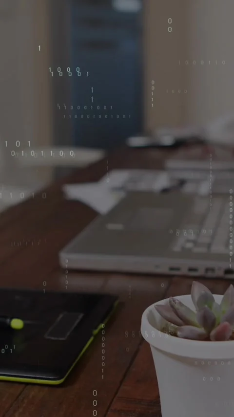 Animation of binary coding data processing against close up of equipment on 動画素材 344284191