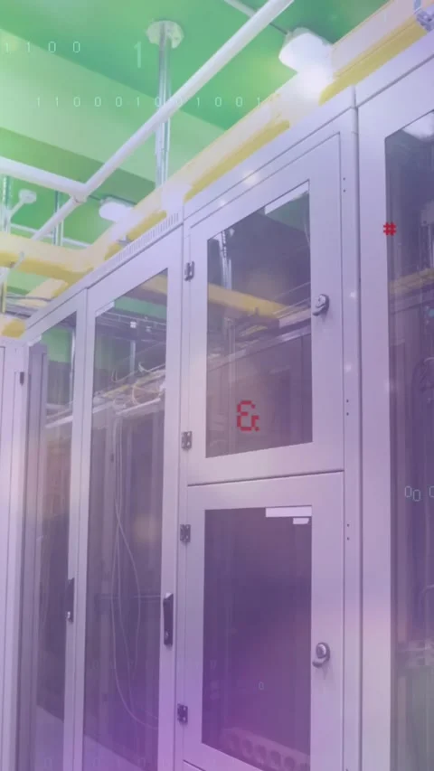 Animation of binary coding data processing, symbols and glowing spots of light Vídeos de archivo 344525039