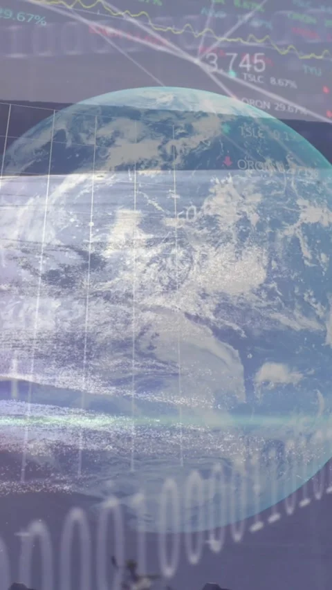 Animation of binary coding data processing over globe and landscape 库存影片 344782983