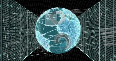 Animation of binary coding, digital data processing over globe Stock Footage 306717351