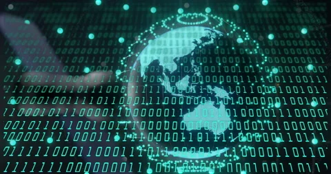 Animation of binary coding digital data processing over globe Stock Footage 307663665