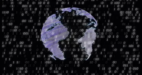 Animation of binary coding digital data processing over globe Stock Footage 310032590