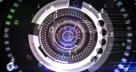 Animation of binary coding, digital data processing and scope scanning Stock Footage 310032668