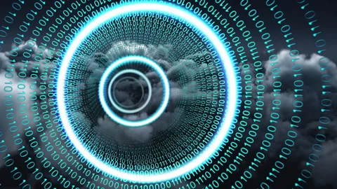 Animation of binary coding digital data processing over cloud Stock Footage 310530475