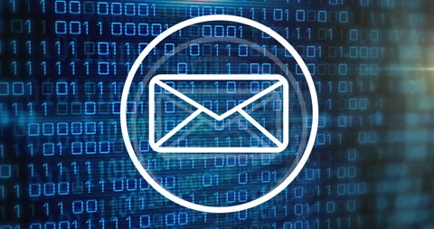 Animation of binary coding digital data processing over email icon Video stock 310767572