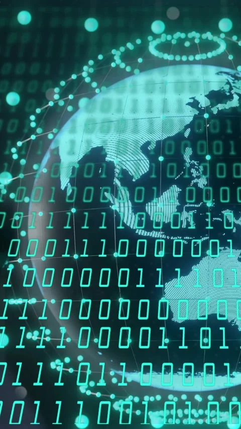 Animation of binary coding digital data processing over globe Stock Footage 320160787