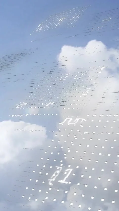 Animation of binary coding digital data processing over plane and clouds Stock Footage 341659776