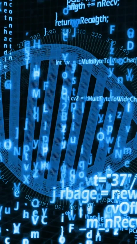 Animation of binary coding digital data processing over dna strand Video stock 342954077