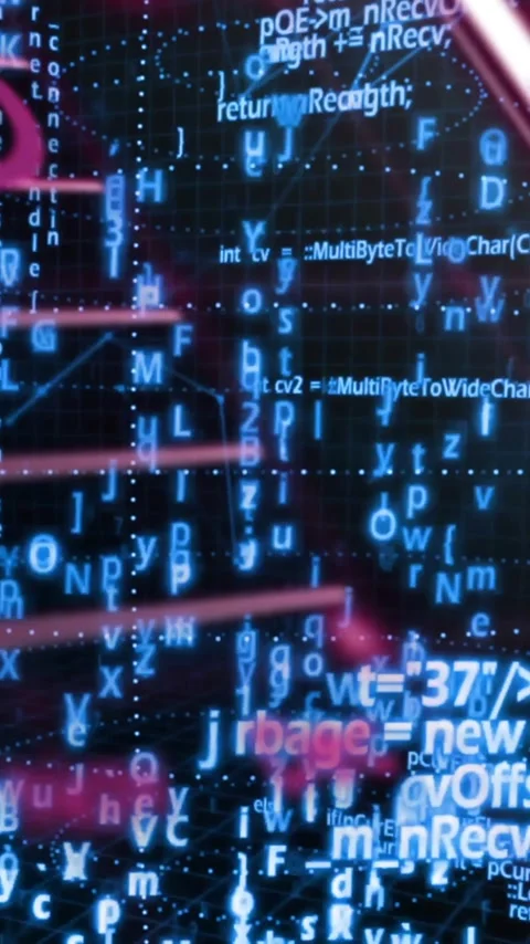 Animation of binary coding digital data processing and connections over black 動画素材 343504862