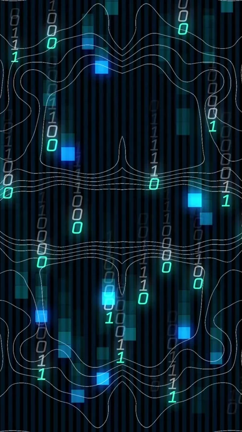 Animation of binary coding digital data processing over black background Stock Footage 343548122
