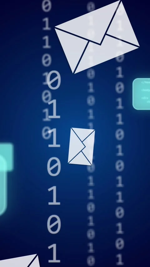 Animation of binary coding, envelope icons and data processing Stock Footage 323899376