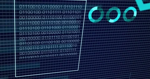 Animation of binary coding, financial data processing over grid Stock Footage 232731509