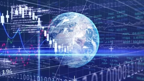 Animation of binary coding, financial data processing over globe Stock Footage 327124635