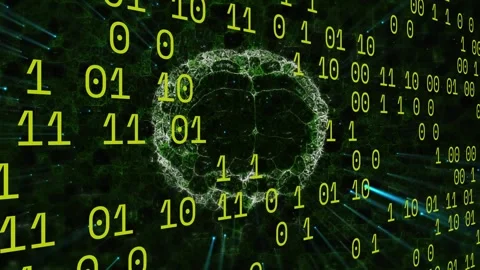 Animation of binary coding, human brain and network of connections Stock Footage 327848431