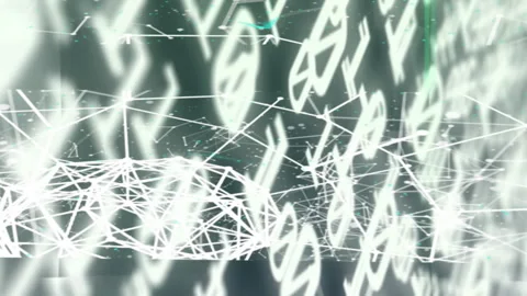 Animation of binary coding numbers changing over networks of connections Stock Footage 312532445