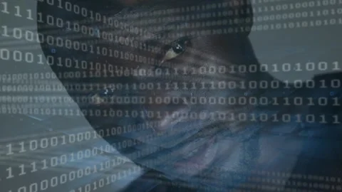 Animation of binary coding over african american man Stock Footage 328298079