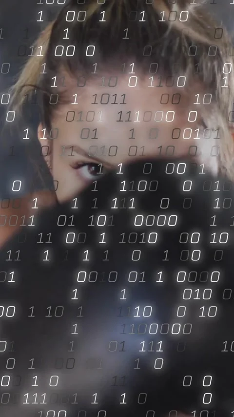 Animation of binary coding over caucasian woman wearing boxing gloves at gym 스톡 동영상 343719082