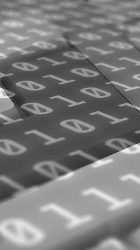 Animation of binary coding over computer keyboard on grey background Stock Footage 331646831