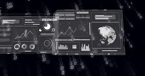 Animation of binary coding over data processing and diagrams with globe Stock Footage 309168701
