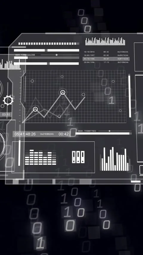 Animation of binary coding over data processing and diagrams with globe Stock Footage 320811833