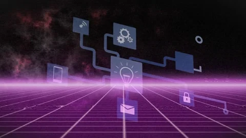 Animation of binary coding over data processing over grid on black background Stock Footage 329417856