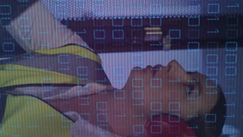 Animation of binary coding over diverse people in server room 스톡 동영상 312284380