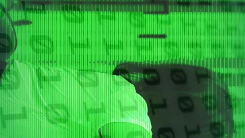 Animation of binary coding over diverse it technicians by computer servers Stock Footage 315212751