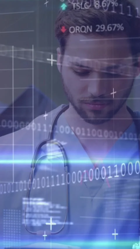 Animation of binary coding over diverse doctors Video stock 342225748