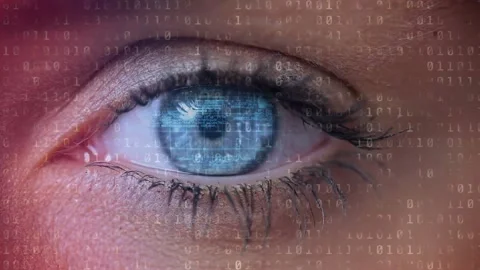 Animation of binary coding over eye Video stock 172328063