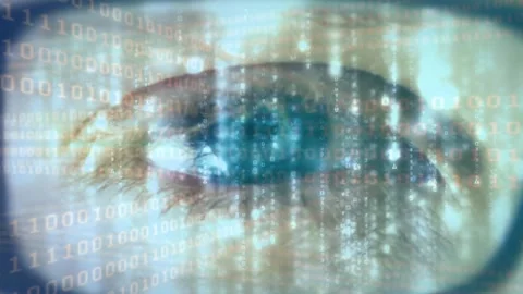 Animation of binary coding over eye Video stock 326882230