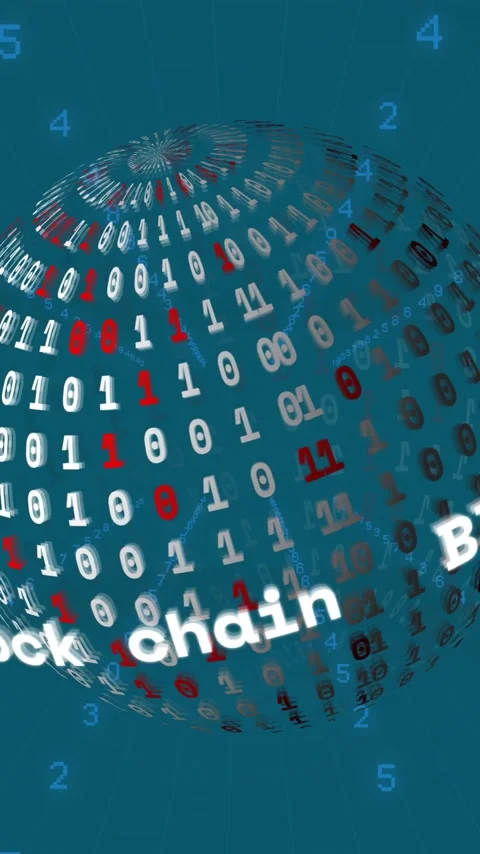 Animation of binary coding over globe with block chain texts Stock Footage 320216102