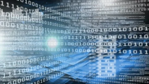 Animation of binary coding over light spots on black background Stock Footage 328086584