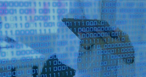 Animation of binary coding over mid section of female scientist using digital Stock Footage 203847073