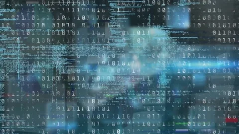 Animation of binary coding over multiple screens with data processing against Stock Footage 209231560